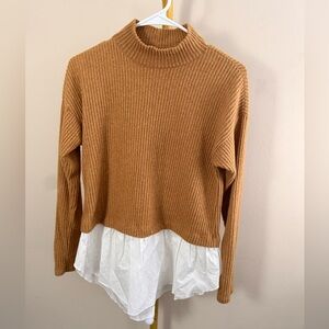 Flamingo Urban Layered Mock Neck Sweater Top Small Camel